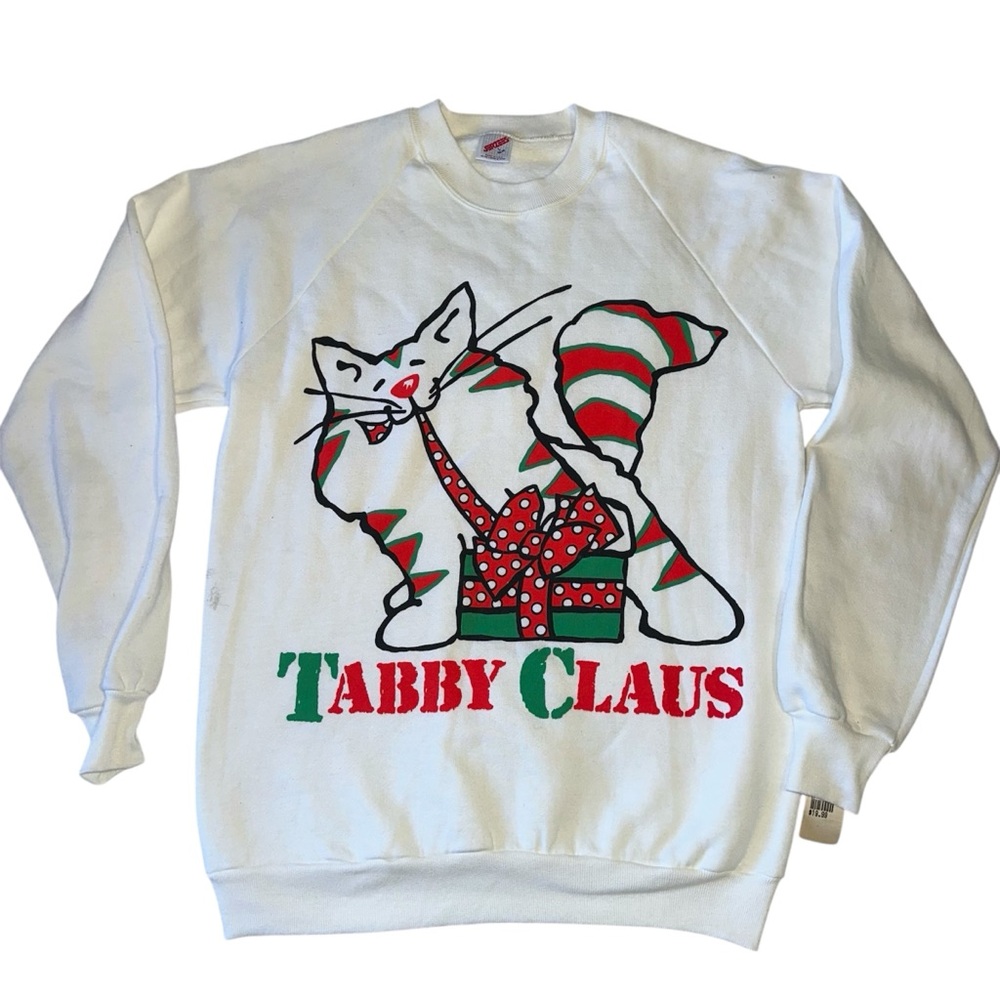 Deadstock Christmas vintage 90s  "Tabby Claus" Christmas sweatshirt Size Large